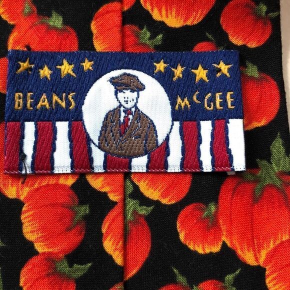 Beans McGee Mens Vintage Fall Thanksgiving Pumpkin Parch Neck Tie Black & Orange - Picture 3 of 4